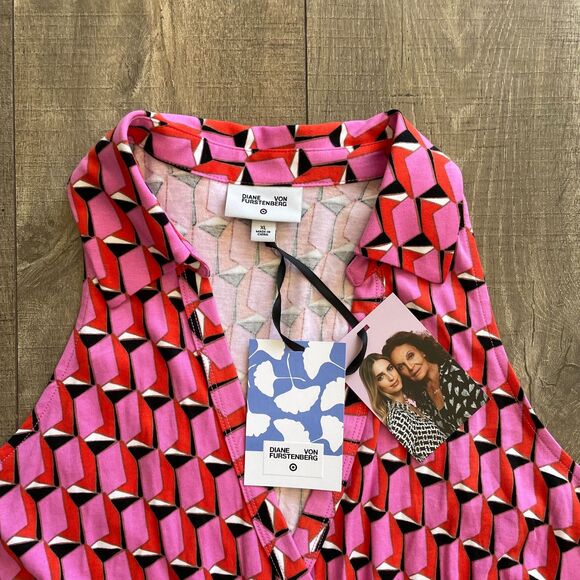 NWT Diane von Furstenberg Collared Sleeveless Pink Geo Jumpsuit Size XL Summer - Picture 7 of 16